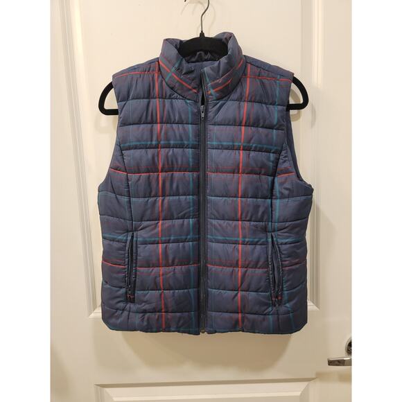 Loft Blue Plaid Puffy Vest - Picture 4 of 6